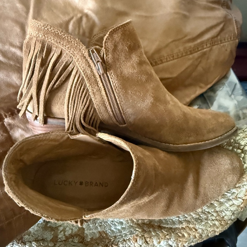Lucky Brand Brown Suede Fringe Booties